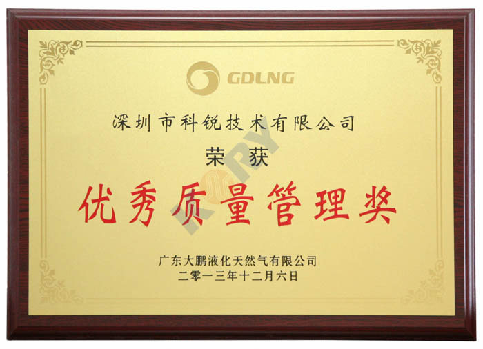 广东大鹏液化天燃气有限公司优秀质量管理奖